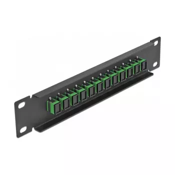 Patch panel de fibra ótica DeLOCK 10 polegadas 12 portas SC simplex verde 1U preto