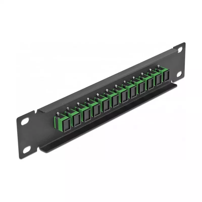 Patch panel de fibra ótica DeLOCK 10 polegadas 12 portas SC simplex verde 1U preto