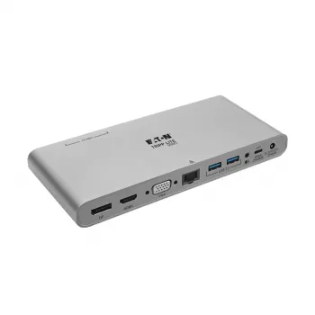 Eaton Tripp Lite Dock USB-C, Triple Display - 4K HDMI/DisplayPort, VGA, USB 3.2 Gen 1, Hub USB-A/USB-C, GbE, carregamento PD 100W, Cabos de alimentação internacionais - Docking station - USB-C