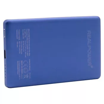 Powerbank RealPower PB-5000 MAG 5000 mAh com carregamento sem fios compatível com MagSafe, USB-C, potência de saída 20 W, Azul