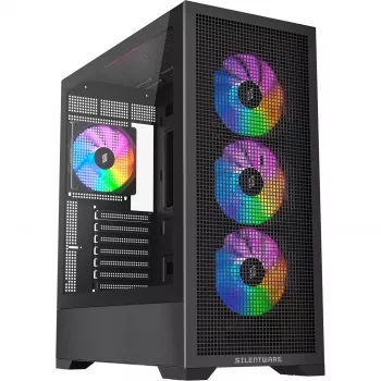 Caixa de PC Silentware Core 100 A-RGB preta — modelo CORE100Schwarz, iluminação A-RGB, formato Mid-Tower