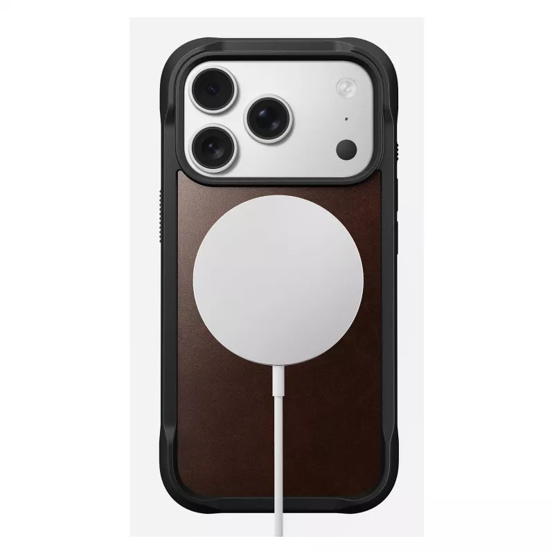 Capa para telemóvel Nomad Rugged Leather Case para iPhone 17 Pro, 6,3 polegadas (16 cm), castanha, pele/TPU/alumínio