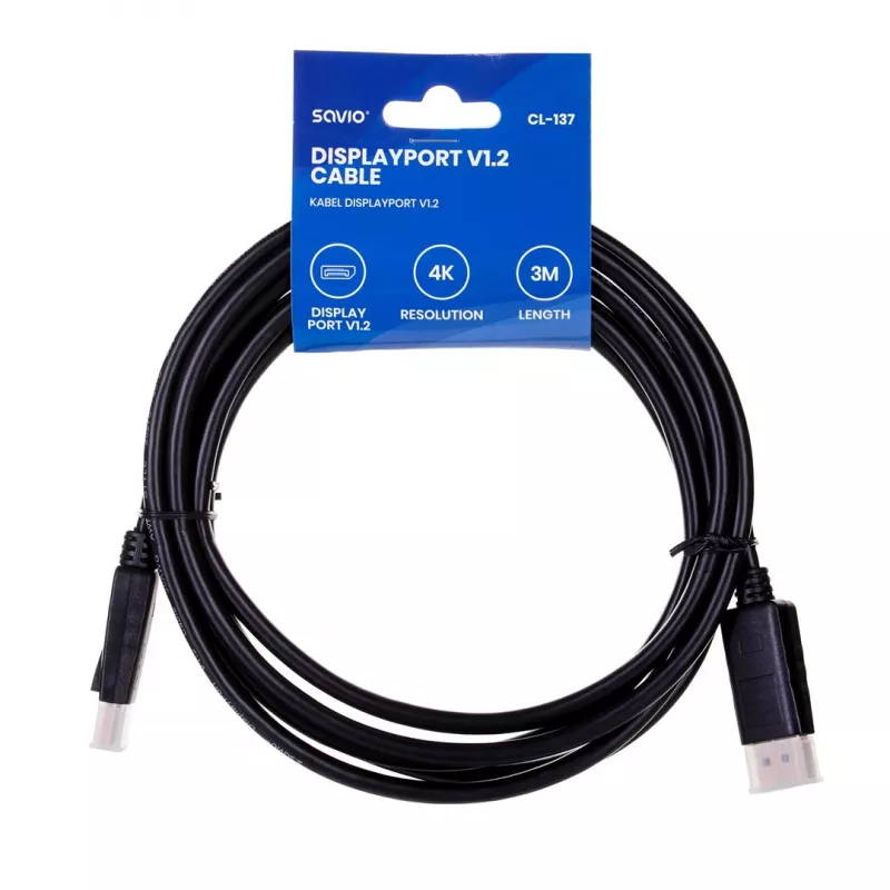 Cabo DisplayPort Savio CL-137 3 m preto