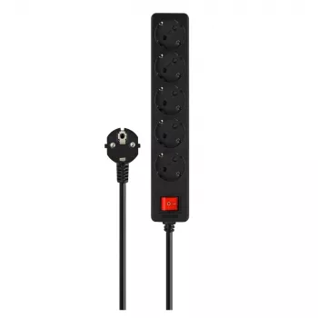 Régua de tomadas SAVIO LZ-15 — 5 tomadas AC, ficha universal, cabo de 5 m, 2500 W, 10 A, preto