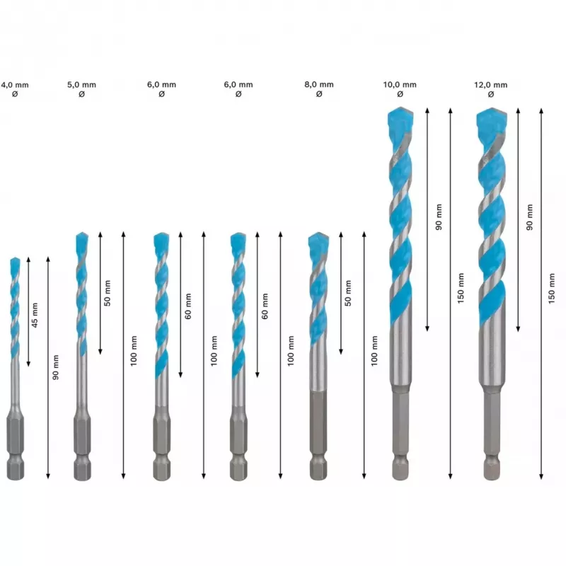 Conjunto de brocas Bosch Expert HEX-9, 7 peças, tamanhos 4–12 mm, haste HEX-9