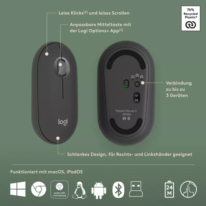 Logitech Pebble 2 Combo Teclado e rato sem fios QWERTZ alemão grafite