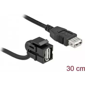 USB 2.0 conector fêmea Type-A com cabo preto DeLOCK 86869