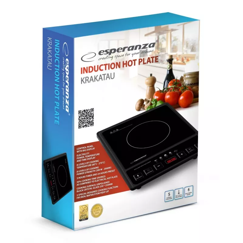 Placa Esperanza EKH011 preta superfície plana placa de indução 1 zona(s) de cozedura