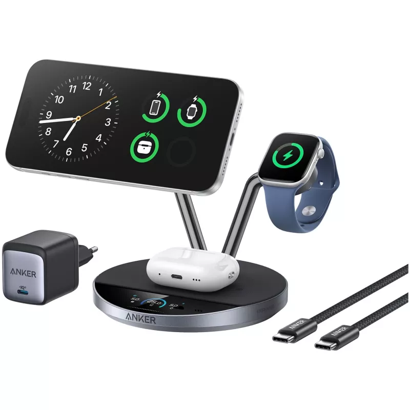 Anker Prime Wireless Charging Station Qi2.2 25W carregamento sem fios (3-em-1, MagGo, AirCool, Dock Stand) incl. fonte de alimentação