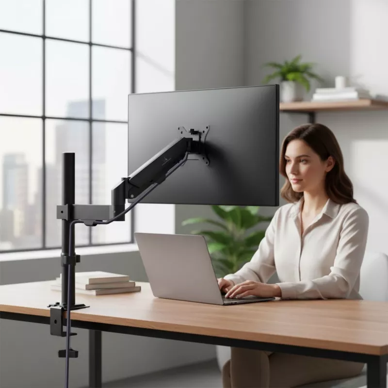Suporte para monitor MACLEAN MC-135 com mola a gás para ecrãs de 17 a 32 polegadas, carga 2–10 kg, preto