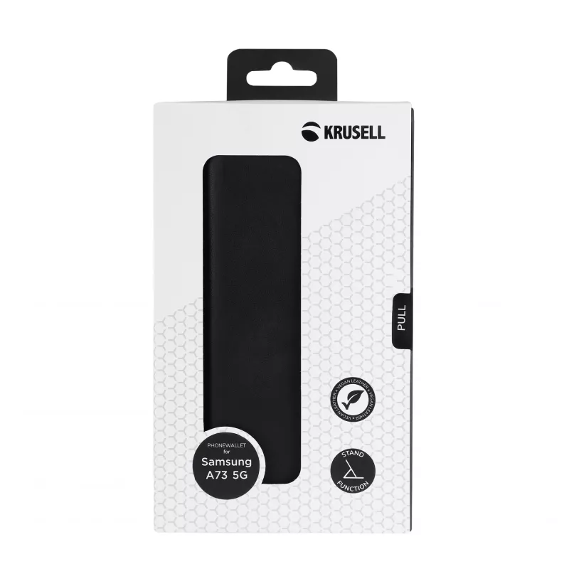 Krusell 62504 PhoneWallet capa para Samsung Galaxy A73 5G, 6,7", pele vegana, 3 ranhuras para cartões, preta