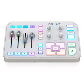 Misturadora de áudio USB TC‑Helicon GO XLR‑WH branco — 1 entrada de microfone XLR, USB‑B, alimentação fantasma 48 V, 24‑bit/48 kHz, saída ótica