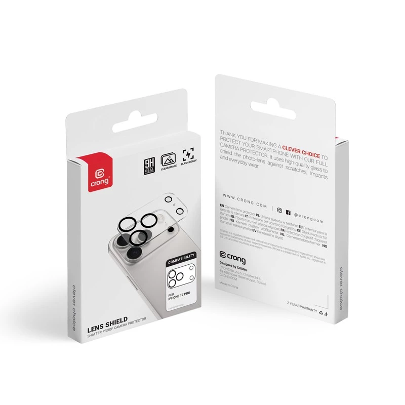 Vidro de câmara e lente Crong CRGLSIP1763P para iPhone 17 Pro — vidro protetor para o módulo da câmara