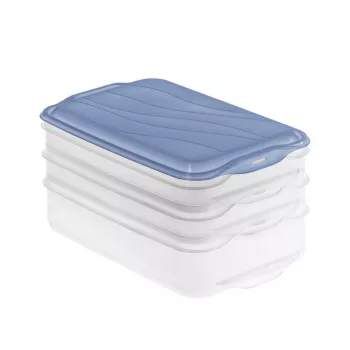 Conjunto de recipientes de armazenamento de alimentos Rotho Rondo 2×0,75 L + 1×1,35 L transparente azul hermético empilhável