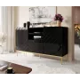 Cómoda ABETO sobre estrutura de aço dourada 150x42x90 preto/preto brilhante