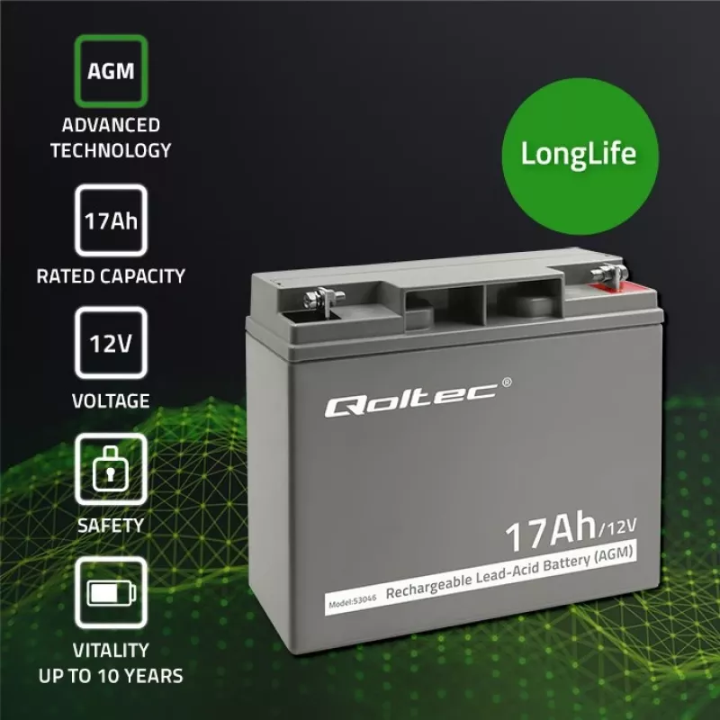 Qoltec 53046 bateria AGM 12 V 17 Ah, máx. 255 A