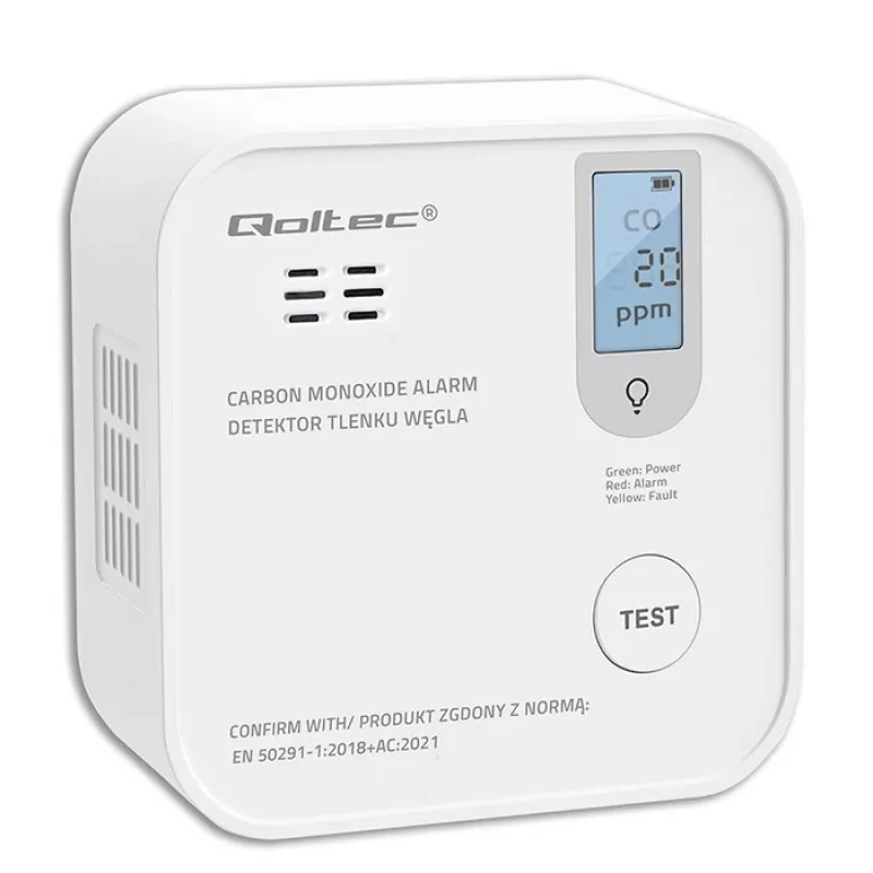 Sensor de monóxido de carbono QOLTEC 52577 — alarme a pilhas, nível sonoro 85 dB
