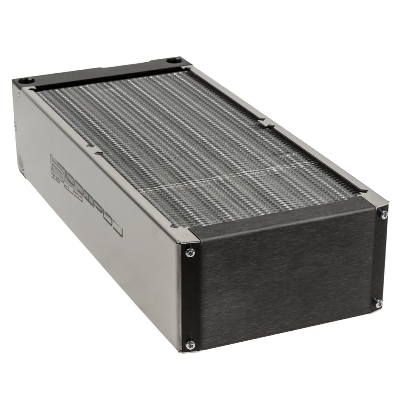 Bloco radiador Aqua-Computer 33706 — alumínio/cobre/aço inoxidável, 320×140×73 mm, cinzento/prateado