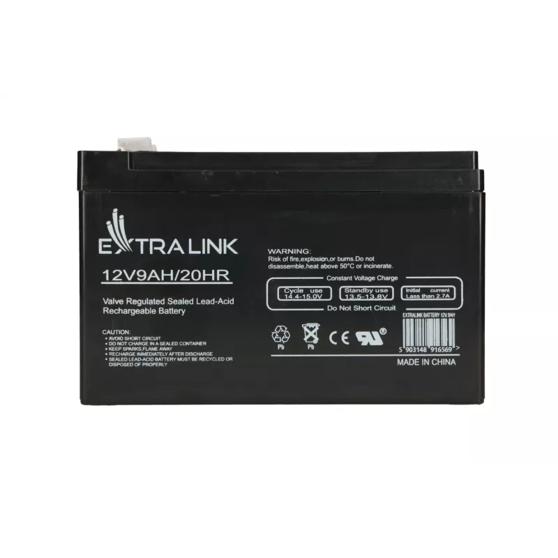 Bateria de chumbo-ácido selada (VRLA) 12V 9Ah Extralink – AGM, 1 unid., preto
