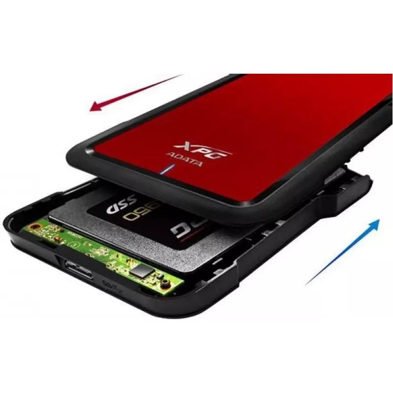 Caixa para HDD/SSD ADATA EX500 preta, vermelha 2,5 polegadas