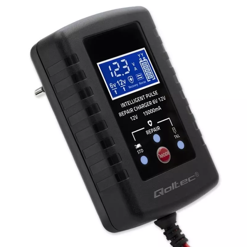 Carregador de baterias QOLTEC 52426 para baterias AGM/GEL/standard 6V/12V 2A com indicador LED