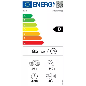 Máquina de lavar loiça Bosch | SMU4HMW02S | encastrável | largura 60 cm | número de conjuntos 14 | número de programas 6 | classe energética D | visor | função AquaStop | branca