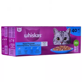 WHISKAS Fish Favourites em geleia - alimento húmido para gatos - 40x85 g