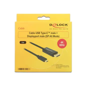 DeLOCK 85256 Adaptador de cabo de vídeo 2 m USB Type-C DisplayPort preto