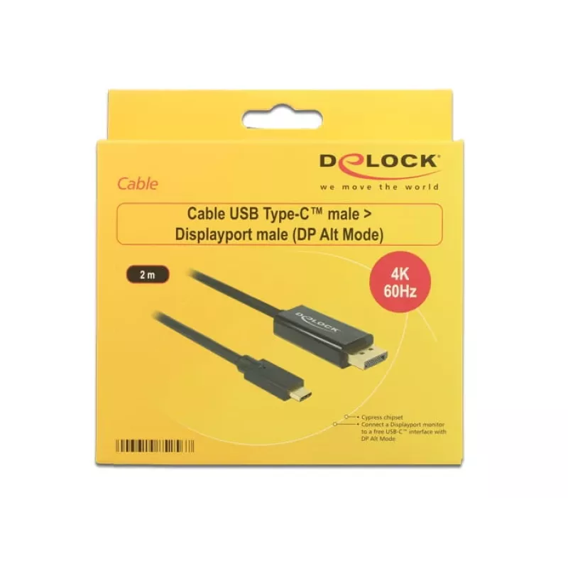 DeLOCK 85256 Adaptador de cabo de vídeo 2 m USB Type-C DisplayPort preto
