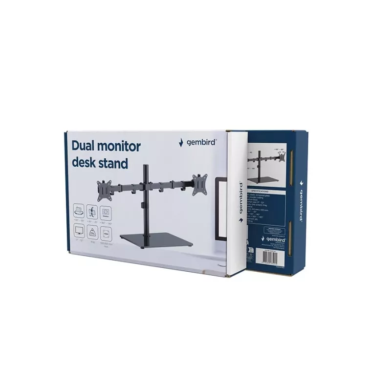 Suporte de secretária para monitor Gembird MS-D2ST-01 para 2 ecrãs, até 32 polegadas, VESA 75x75–100x100, carga máx. 18 kg, preto