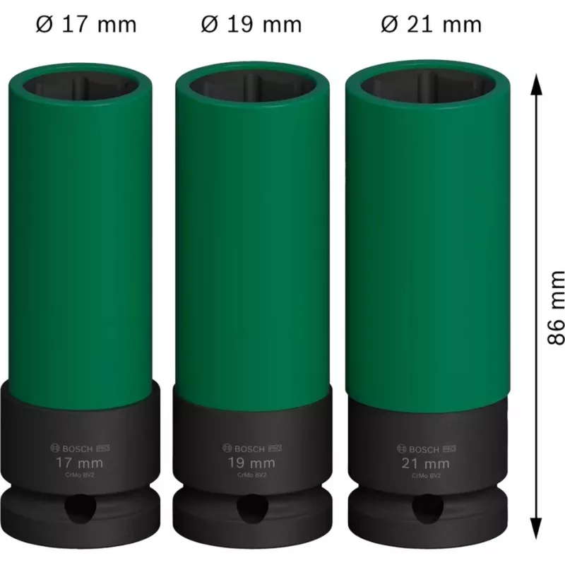 Conjunto de chaves de impacto Bosch PRO 1/2 polegadas, 3 peças, chaves de caixa profundas com proteção de jante