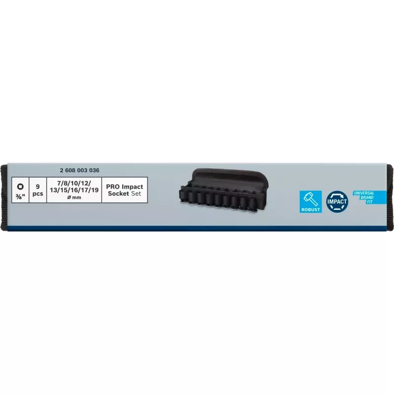 Conjunto de chaves de caixa para parafusadeira de impacto Bosch 3/8 polegadas, 9 peças, preto, padrão