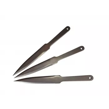 Conjunto de facas de arremesso desportivas KAL22 LIDER 3 peças — aço ligado, 275 mm de comprimento, lâmina 165 mm, 50 HRC, 240 g, acabamento prateado