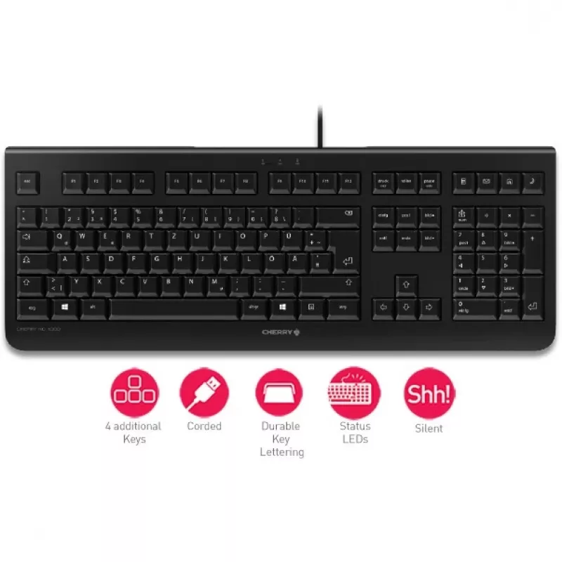 Teclado CHERRY KC 1000 Escritório USB QWERTY espanhol preto