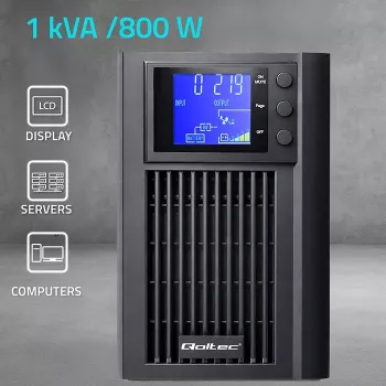UPS QOLTEC onda sinusoidal pura 1kVA 800W com AVR e ecrã LCD