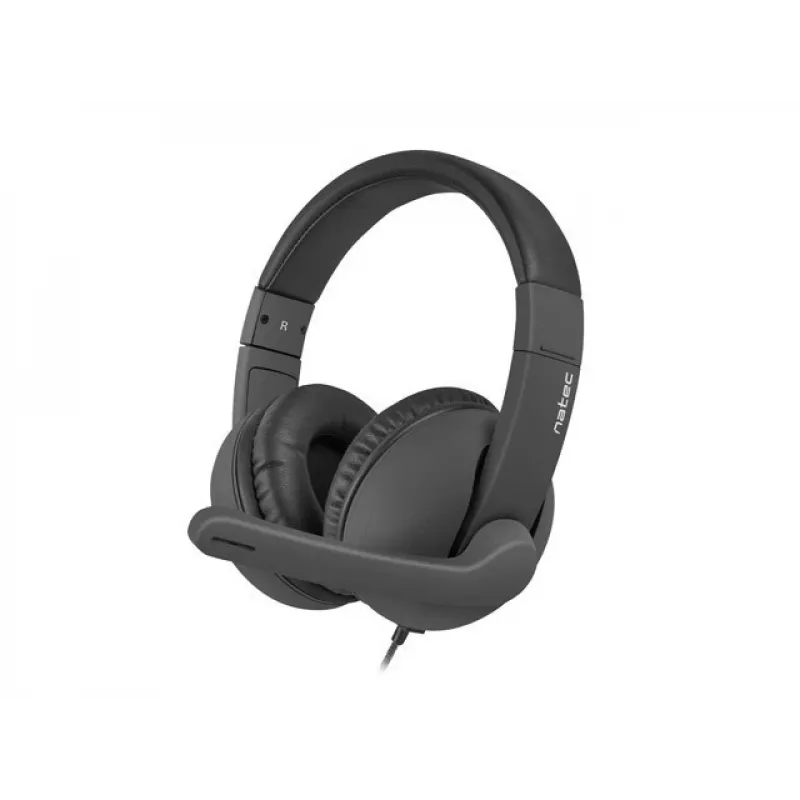 Headset binaural com fios NATEC Rhea com microfone de arco, conectores de 3,5 mm, cabo de 2,2 m, impedância de 32 Ω