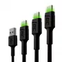 Green Cell GC Ray KABGCSET01 conjunto de cabos USB-A para USB-C, 3 un. (30 cm, 120 cm, 200 cm), LED verde, carregamento rápido QC 3.0, preto