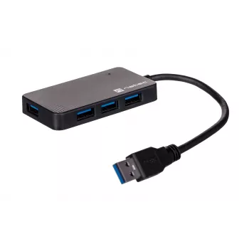 Hub USB NATEC Moth 4 portas USB 3.2 Gen 1 Type-A (5000 Mbit/s), alimentado por USB, preto, cabo de 0,15 m