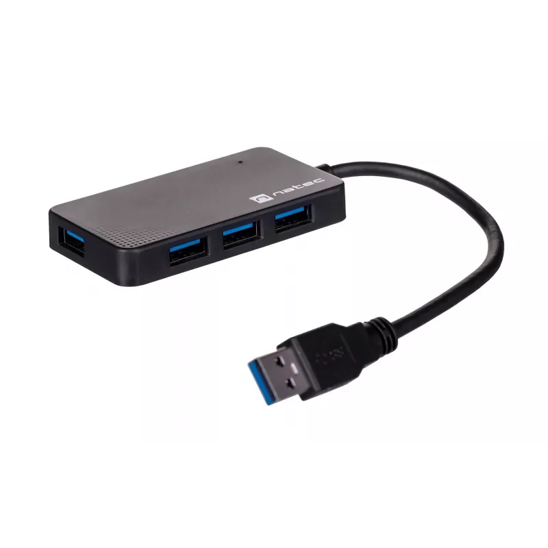 Hub USB NATEC Moth 4 portas USB 3.2 Gen 1 Type-A (5000 Mbit/s), alimentado por USB, preto, cabo de 0,15 m
