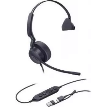 Headset Yealink UH42 Mono 1308240 – USB-C/USB-A – monaural – Cancelamento de ruído – Altifalante de 35mm – Áudio de banda larga – Auscultador rotativo – preto