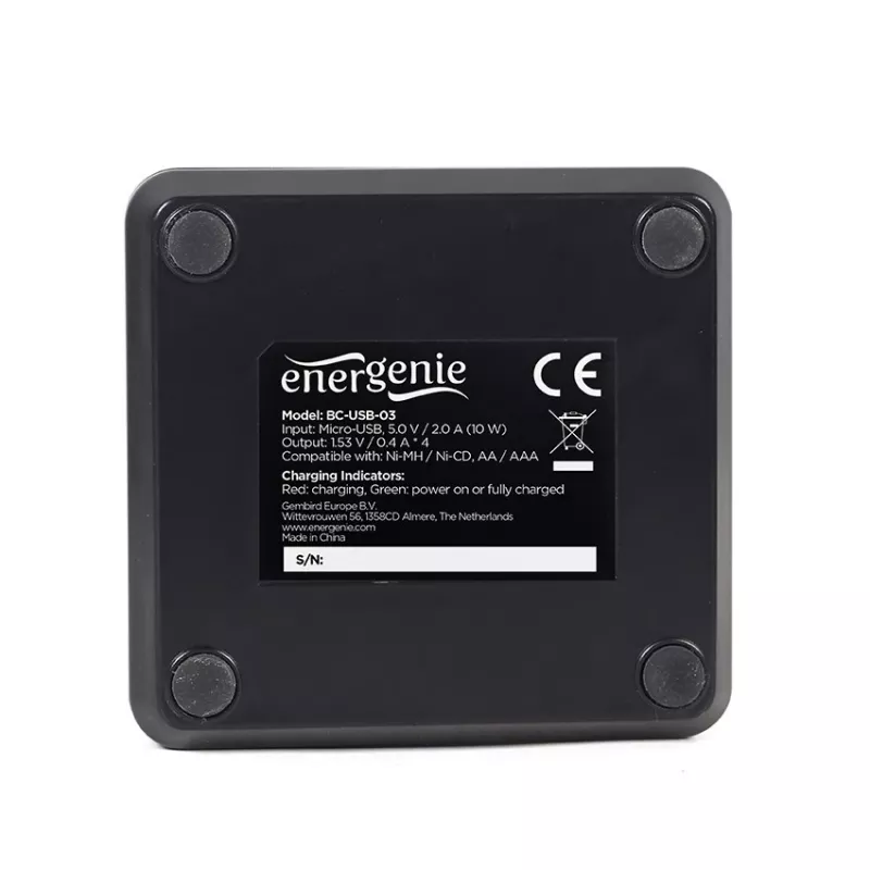 Carregador de pilhas Gembird BC-USB-03 compatível com USB AA AAA preto