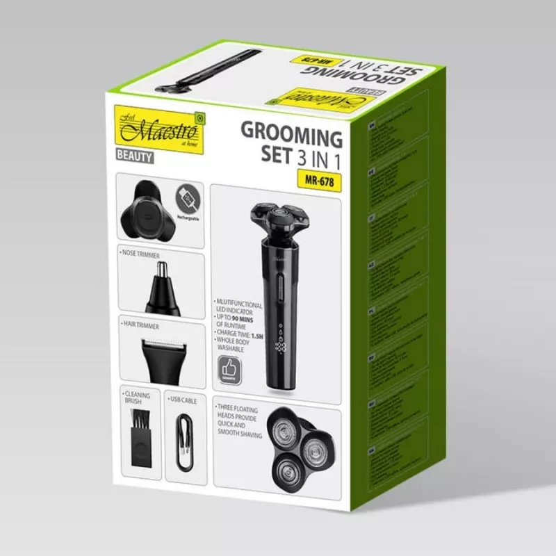 Conjunto de barbear Maestro MR-678 3-em-1 USB 90 min. aparador máquina de barbear groomer recarregável