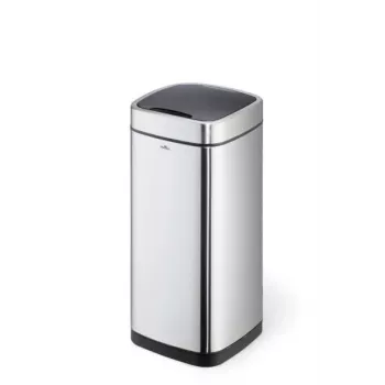 Balde do lixo retangular Durable NO TOUCH 35L aço inoxidável preto prateado