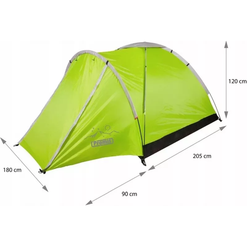 Tenda PROMIS NT80 — tenda de campismo para 3 pessoas com alpendre e rede mosquiteira, área de base 2x2 m