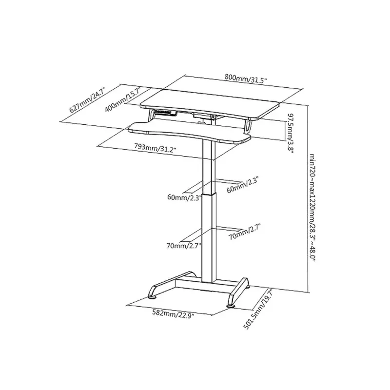 Secretária Maclean MC-835 portátil com regulação elétrica de altura 72 – 122 cm, máx. 37 kg, painel de controlo, posto de trabalho sentado/em pé
