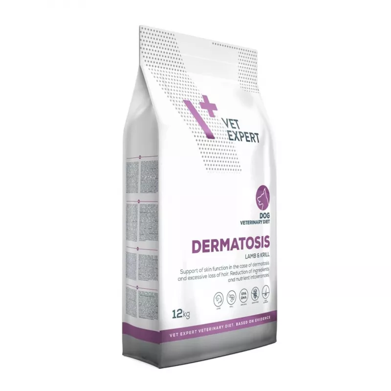 VETEXPERT Veterinary Diet Dermatosis Dog Lamb & Krill ração seca para cães, 12 kg