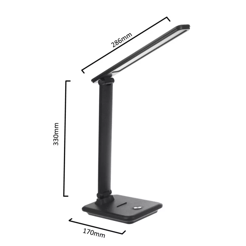 Candeeiro de mesa LED MACLEAN MCE614B — regulável, braço dobrável ajustável, 9W, 3000K/4500K/6500K, preto