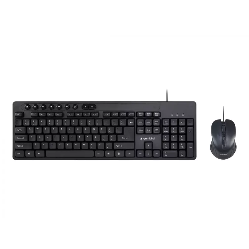 Teclado Full-Size com fios Gembird KBS-UM-04 USB QWERTY US-Inglês com rato, preto, cabo de 1,5 m