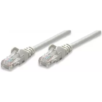 Cabo de rede patch Intellinet, Cat5e, 1,5 m, cinzento, CCA, U/UTP, PVC, RJ45, contactos banhados a ouro, proteção da patilha, proteção anti-dobra, garantia vitalícia