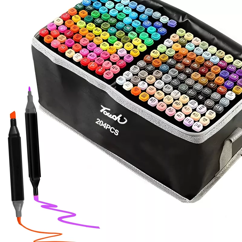 Conjunto de marcadores Extralink MARKERY 204 unidades — conjunto de marcadores à base de álcool, várias cores, 204 unidades